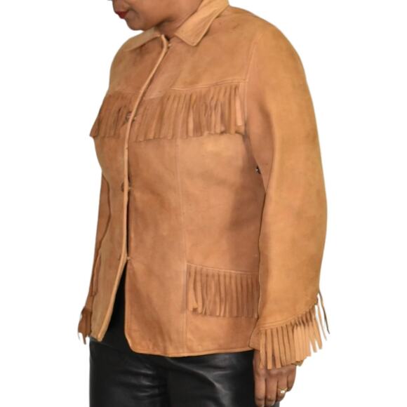 Vintage Fringe Leather Jacket Tan Blazer Deerskin Buckskin 70s Easy Rider Small - Picture 16 of 16